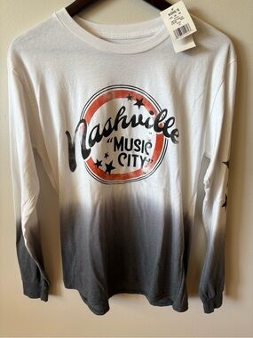 Mighty Fine Nashville Music City L White Ombre Graphic Long Sleeve Tee